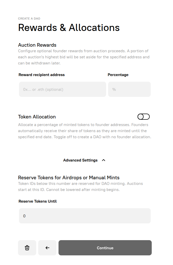 Rewards & Allocations screen