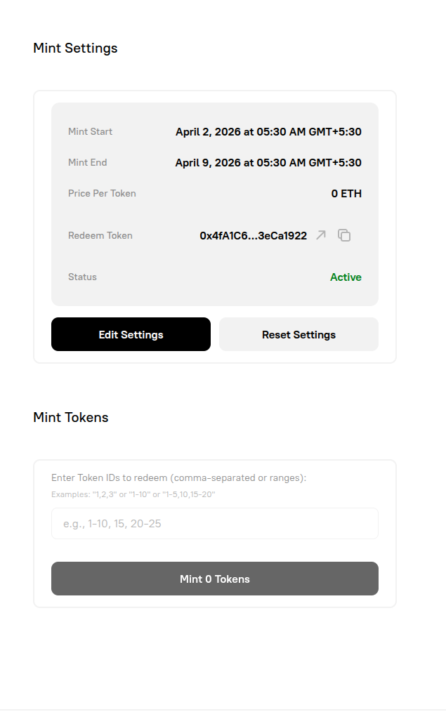 Mint Settings summary