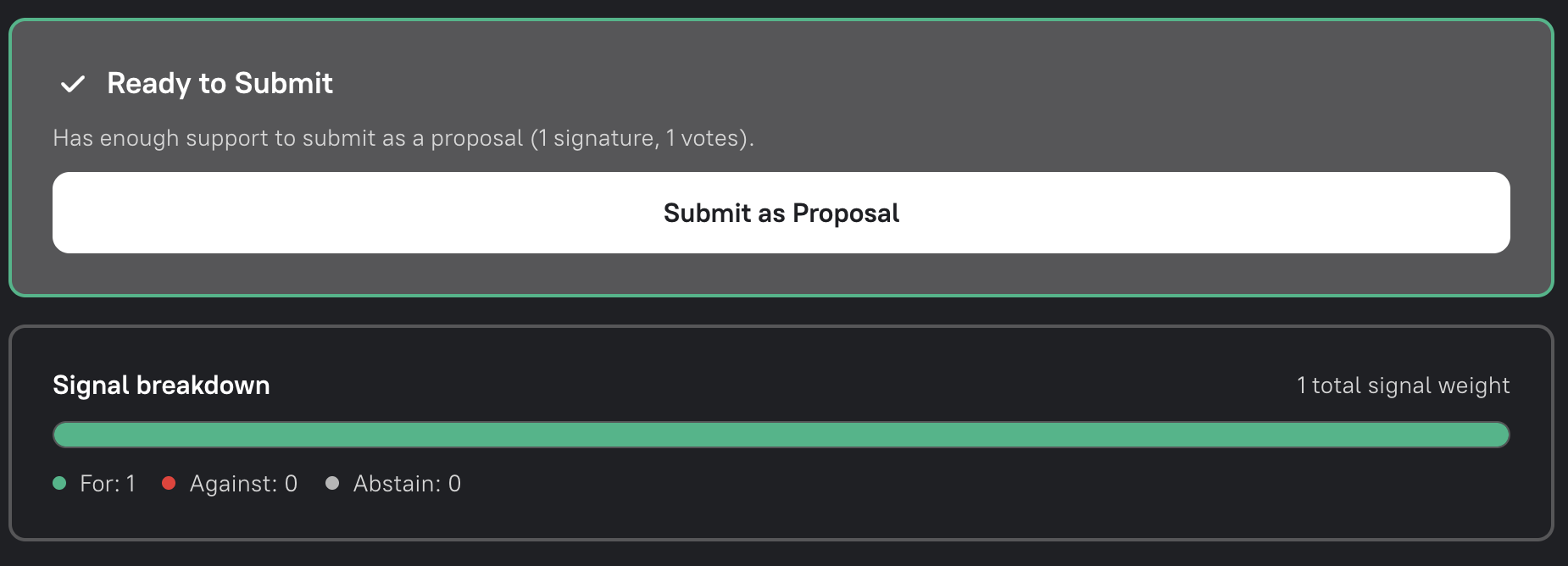 A candidate with enough sponsor support and a Submit as Proposal button