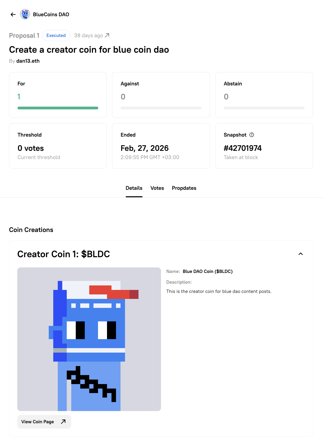 Creator Coin Proposal Page