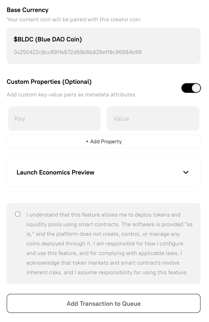 Content Coin Currency Settings